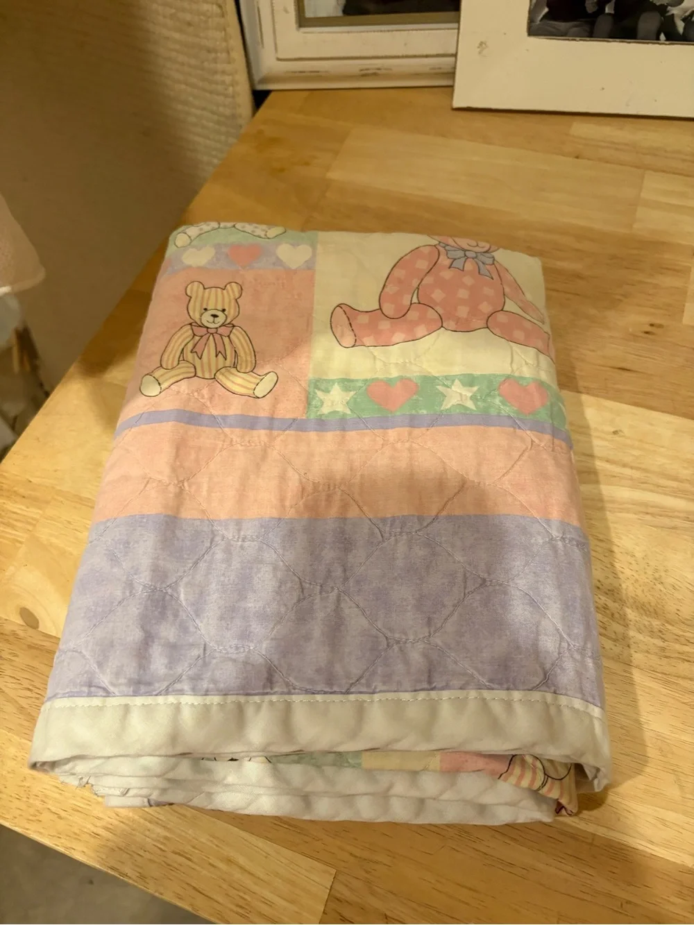 Vintage Pastel Teddy Bear Baby Quilt - Multi Pastel Colors